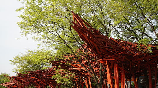 skulpturpark, skulptur, Jing'an skulpturpark, träd, röd, gren