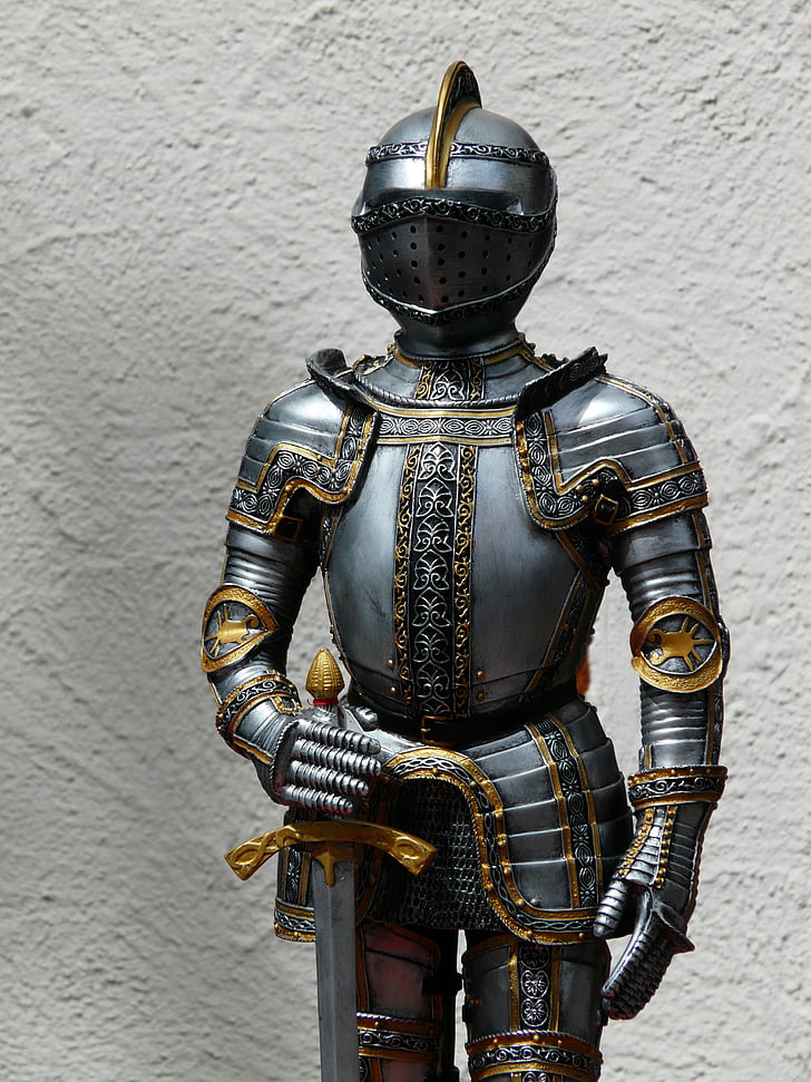 Caballero, armadura, ritterruestung, antiguo, edad media, metal, espada