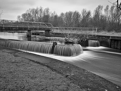 black and white, black-and-white, bridge, dam, environment, flow, industry