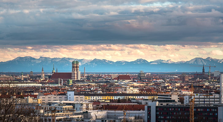 München, Olympia mountain, Olümpiastaadion, Vaade, Sunset, abendstimmung, Panorama