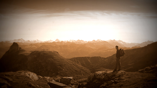 bergsbestigare, Valais, Ovronnaz, vandring, panorama över bergen