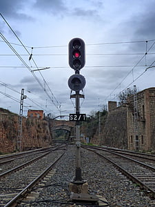 lampu lalu lintas, merah, Stop, kereta api, kereta api, melalui
