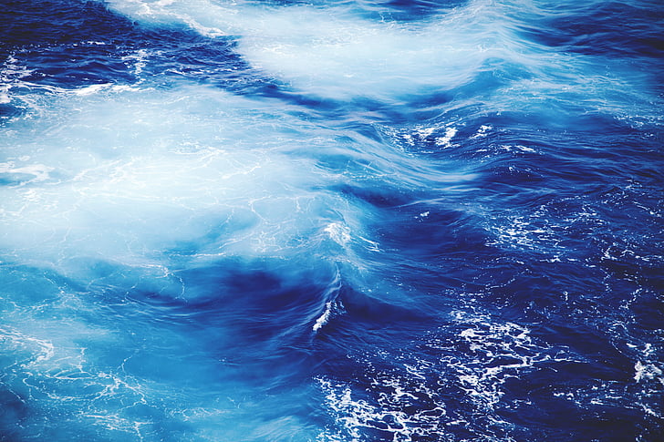 синій, океан, море, води, хвилі