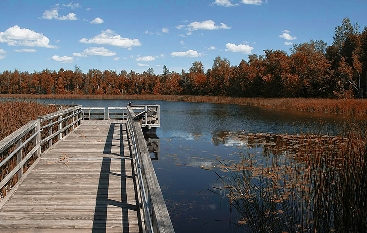 Wisconsin, Lake, vann, Dock, skog, trær, refleksjoner