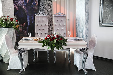 bruiloft, decoratie, interieur design, tabel, elegantie, bloem, decor
