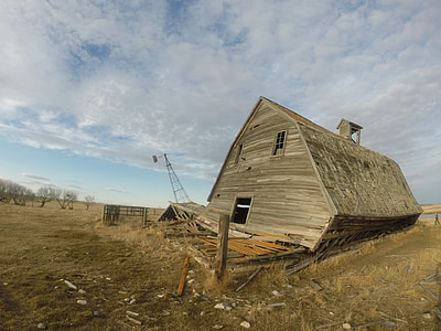 Prairie, staré, škola, opustené, vidieka, budova, historické