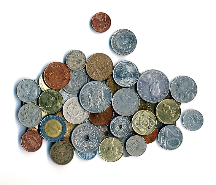 blandade, mynt, företag, pengar, världen, variation, mynt