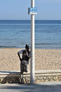 telefon, WiFi, Plaża, morze, piasek, Morza Śródziemnego, ludzie
