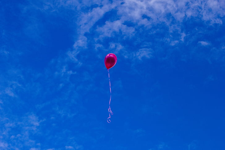 roza, balon, leti, nebo, Crveni, plava, Sunce