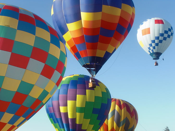 αερόστατα θερμού αέρα, μπαλόνια, κυμαινόμενο, που φέρουν, ουρανός, αερόστατο ζεστού αέρα, καλάθι αγορών