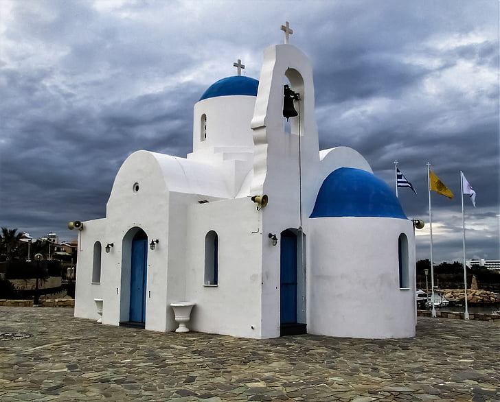 Kypr, Protaras, Ayios nikolaos, kostel, Santorin, Kyklady ostrovy, Řecko