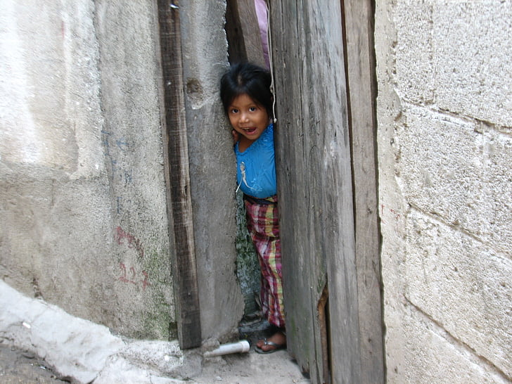 meisje, Guatemala, Gelukkig, verbergen, nieuwsgierig, schattig, kind