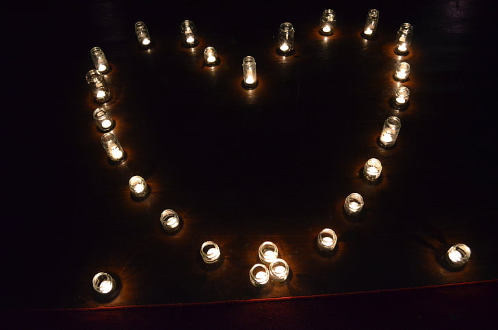 candles, heart, night
