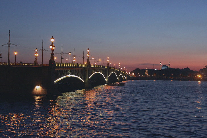 híd, St petersburg, Oroszország, éjszaka, fehér éjszakák