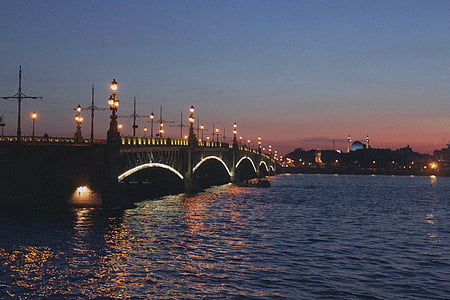 Köprü, st petersburg Rusya, gece, beyaz geceler