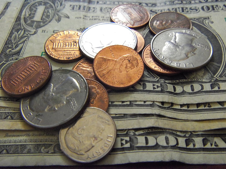 argent, dollars, devise, quelques centimes, trésorerie, Penny, pièces de monnaie