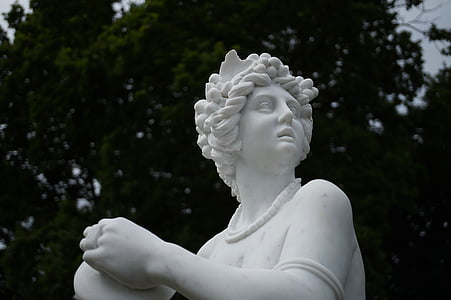 estàtua, marbre, escultura, dona, blanc, jardí, cara