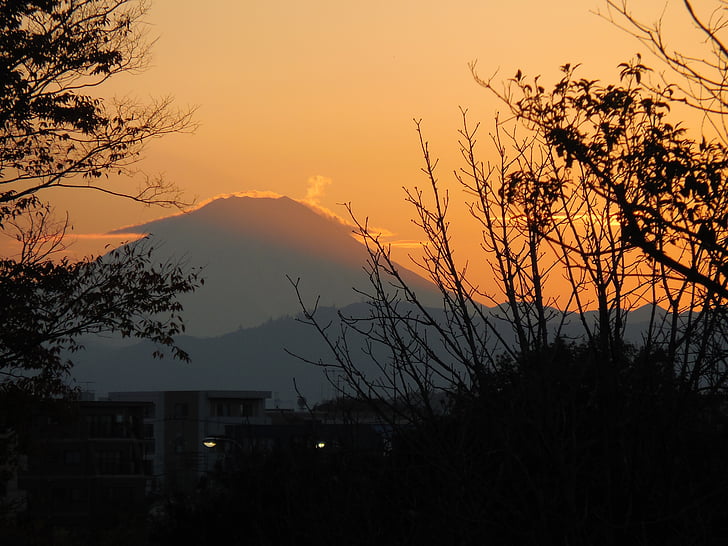 Japó, Mt fuji, posta de sol, muntanya