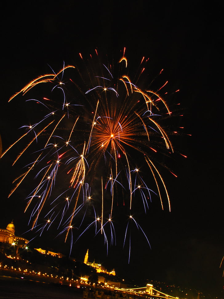 fireworks, holiday, light, nice, buda castle, chain bridge