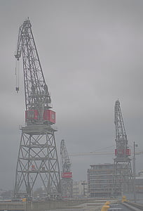 turku, port, crane, harbor crane, fog, hazy, rain