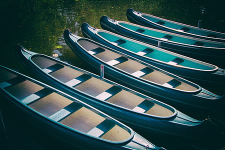 έξι, rowboats, αποβάθρα, της ημέρας, Κήπος, ταξίδια, νερό