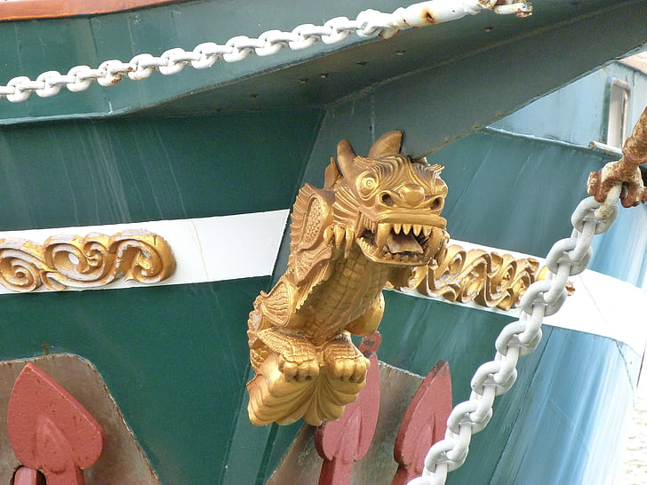 figurehead, dragon, boat, decorative, doré, ship, detail