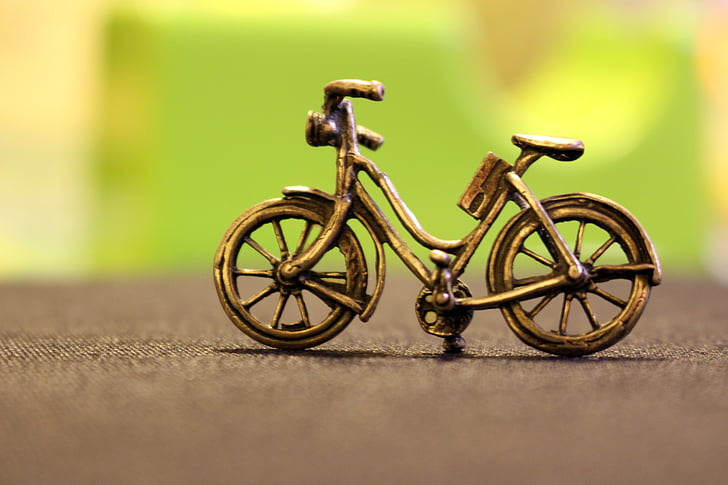 bicicleta, metal, bronze, brinquedo, bicicleta, sopramobile, cavalete
