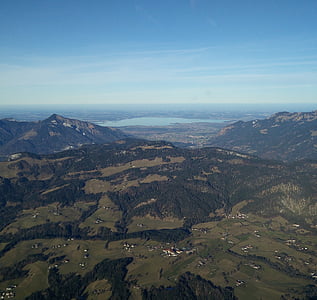 chiemsee, alpine foothills, mountains, aerial view, sky, blue