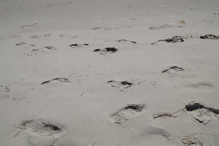 jälkiä, jalanjäljet, Sand, Beach, jalanjälki, kappaleet hiekka, Trace