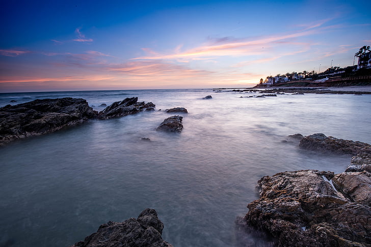 Saulėlydis, paplūdimio hype, Mijas costa mieste, Malaga, Andalūzija, Kosta del Solis regione, Calahonda
