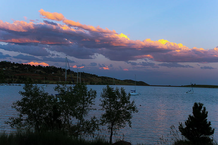 Carter lake colorado, puesta de sol, Lago de la montaña