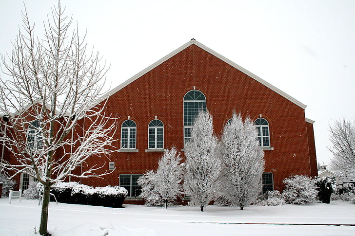 park view mennonite church, mennonite, church, winter, snow, architecture, religion