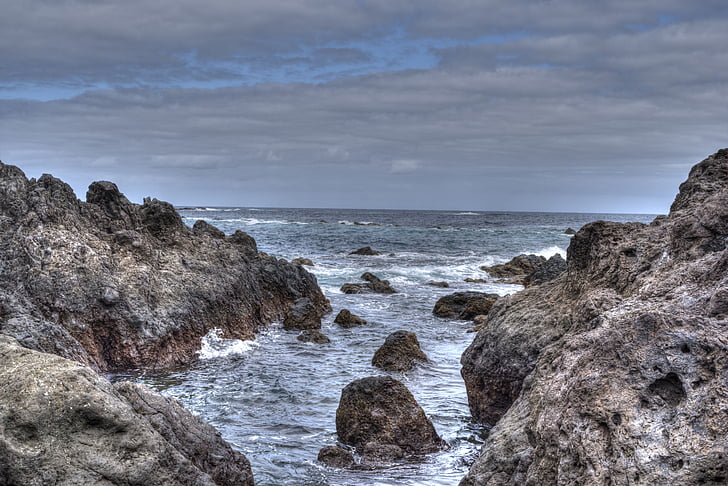 mar, pedras, céu, penhasco, paisagem, ondas, Costa