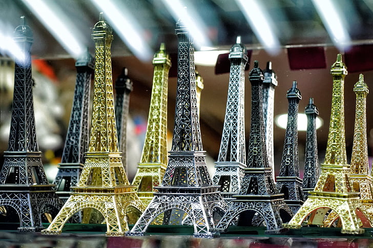 Tour Eiffel, suvenus, marché de Noël, Tourisme, Or, argent