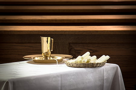 baptism, sacrament, baptismal bowl, pot, jug, water jug, golden