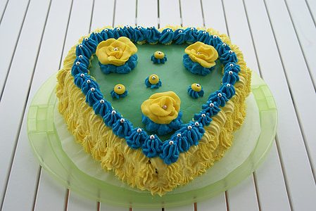 torta de creme, amarelo, azul, verde, Brasil, delicioso, doce