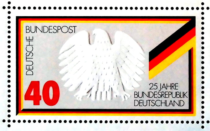 pečiatka, 25 rokov, Spolková republika Nemecko, príspevok, mimoriadne vydanie pečiatky, blok