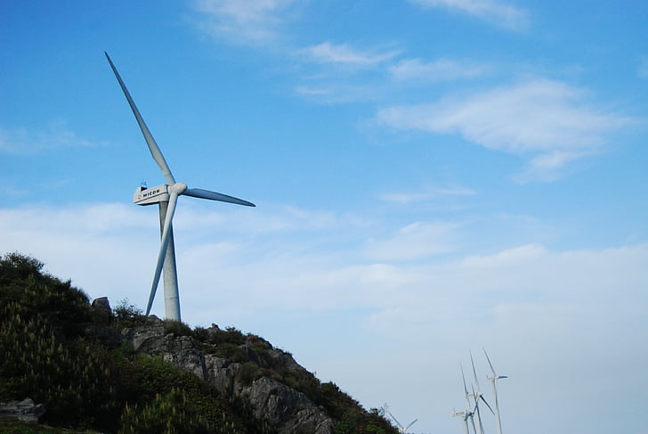 Kuocang, céu azul, moinho de vento, turbina, turbina de vento, meio ambiente, vento