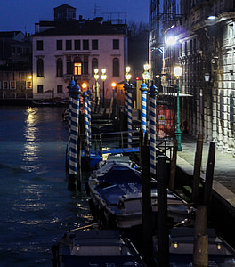 canal, bota, cases, nit, llum, romàntic, sense turistes