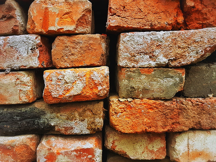 Кирпич, оранжевый, Аннотация, стена, камень, кирпичная стена, полный кадр