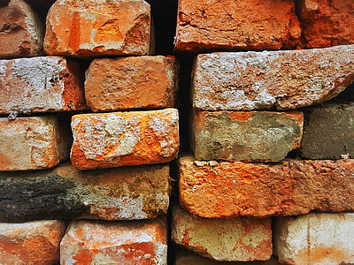 ladrillos, naranja, Resumen, pared, piedra, pared de ladrillo, marco completo