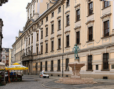 monument, fountain, fencer, wrocław, university of wroclaw, the edifice, building
