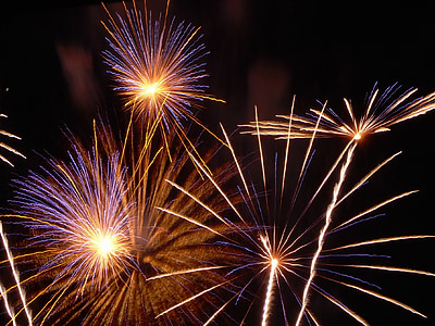 Feuerwerk, Sylvester, Rakete, Nacht, Tag des neuen Jahres, Jahr, rot