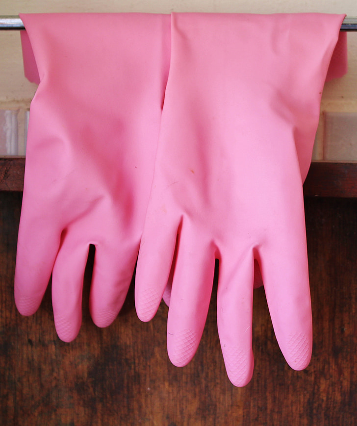 rubber gloves, gloves, pink, hanging, clean, putz utensils, plaster gloves