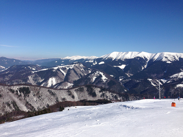viewpoint, blue, sky, mountains, snow, peaks, snowclad