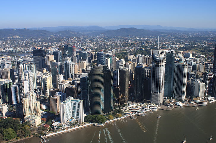Brisbane, Queensland, Australien, Stadt, am Flussufer, Wolkenkratzer, Luftbild