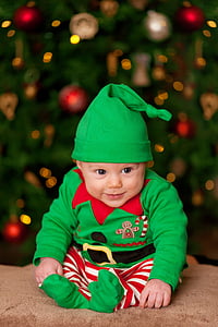 宝贝, 男孩, 儿童, 圣诞节, 圣诞树, 服装, 可爱