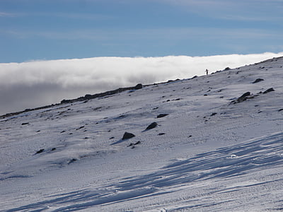 Альпийский, Гора, снег, Открытый, Пешие прогулки, облака, женщина