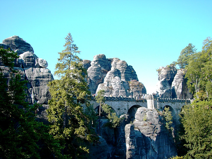 Bastei, ponte, rocha, montanhas de arenito do Elba, Saxon switzerland, Saxônia