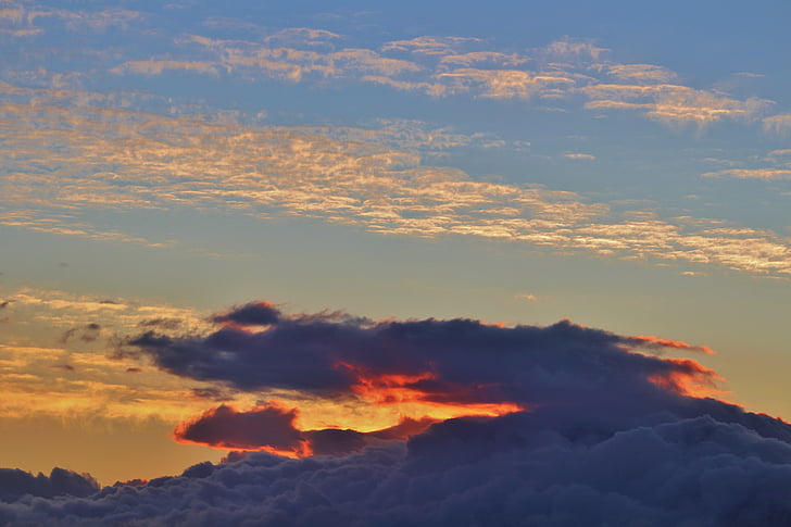 sunset, cloud formation, clouds, mood, sky, evening sky, afterglow